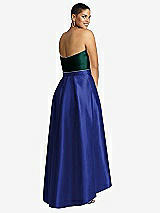 Rear View Thumbnail - Cobalt Blue & Evergreen Strapless Satin High Low Dress with Pockets