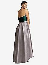 Rear View Thumbnail - Cashmere Gray & Evergreen Strapless Satin High Low Dress with Pockets