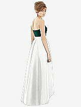 Alt View 2 Thumbnail - White & Evergreen Strapless Satin High Low Dress with Pockets