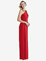 Side View Thumbnail - Parisian Red One-Shoulder Draped Bodice Column Gown