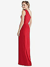 Rear View Thumbnail - Parisian Red One-Shoulder Draped Bodice Column Gown