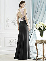 Rear View Thumbnail - Black & Blush Lace Bodice Open-Back Trumpet Gown with Bow Belt