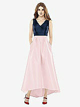 Front View Thumbnail - Ballet Pink & Midnight Navy Sleeveless Pleated Skirt High Low Dress with Pockets