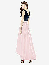 Rear View Thumbnail - Ballet Pink & Midnight Navy Sleeveless Pleated Skirt High Low Dress with Pockets