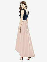 Rear View Thumbnail - Cameo & Midnight Navy Sleeveless Pleated Skirt High Low Dress with Pockets