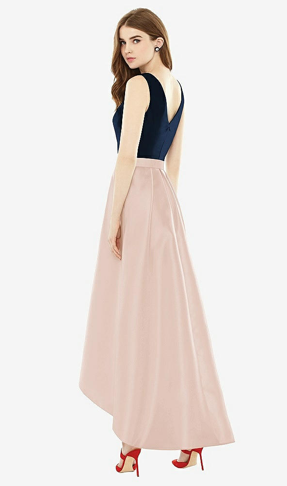 Back View - Cameo & Midnight Navy Sleeveless Pleated Skirt High Low Dress with Pockets