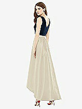 Rear View Thumbnail - Champagne & Midnight Navy Sleeveless Pleated Skirt High Low Dress with Pockets