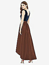 Rear View Thumbnail - Cognac & Midnight Navy Sleeveless Pleated Skirt High Low Dress with Pockets