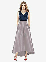Front View Thumbnail - Cashmere Gray & Midnight Navy Sleeveless Pleated Skirt High Low Dress with Pockets