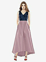 Front View Thumbnail - Dusty Rose & Midnight Navy Sleeveless Pleated Skirt High Low Dress with Pockets