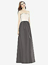 Front View Thumbnail - Caviar Gray & Ivory Full Length Strapless Satin Twill dress with Pockets