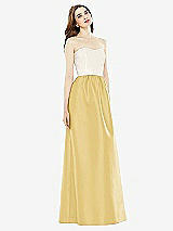 Front View Thumbnail - Maize & Ivory Full Length Strapless Satin Twill dress with Pockets