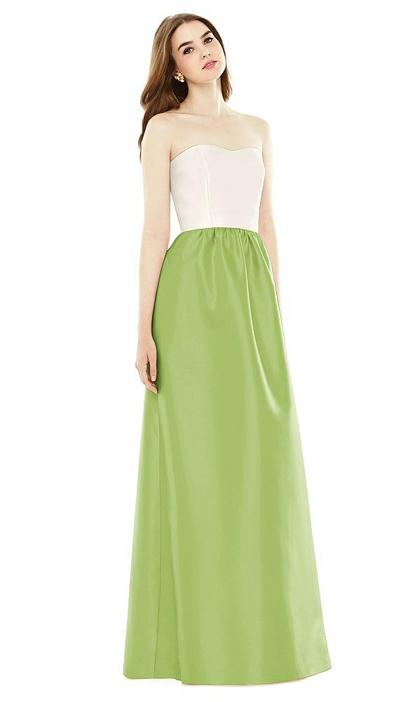 Front View - Mojito & Ivory Full Length Strapless Satin Twill dress with Pockets
