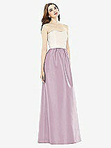 Front View Thumbnail - Suede Rose & Ivory Full Length Strapless Satin Twill dress with Pockets