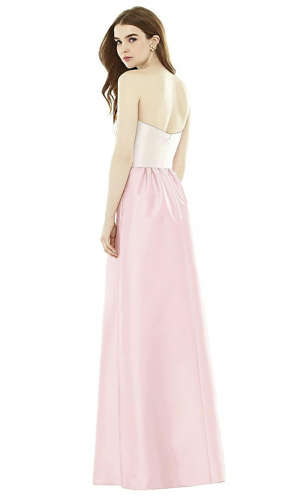 Back View - Ballet Pink & Ivory Full Length Strapless Satin Twill dress with Pockets