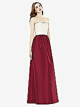 Front View Thumbnail - Burgundy & Ivory Full Length Strapless Satin Twill dress with Pockets