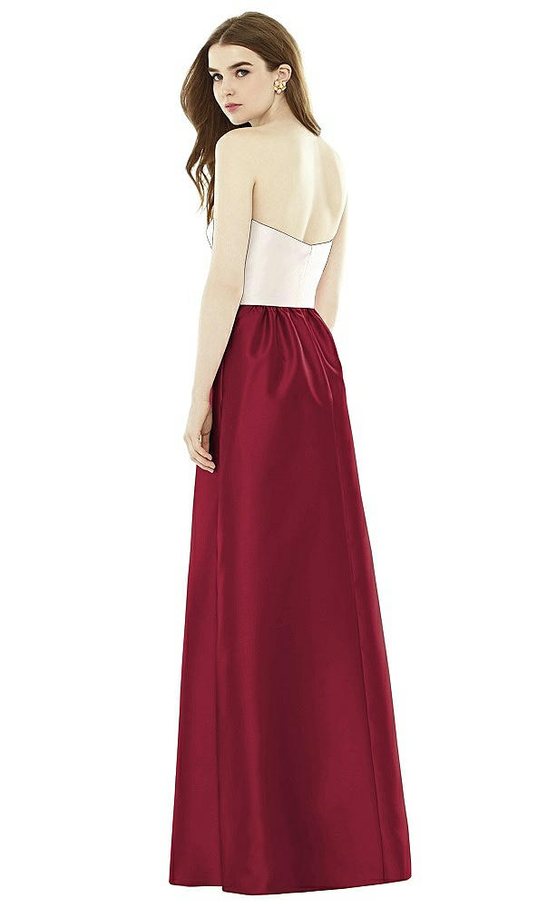 Back View - Burgundy & Ivory Full Length Strapless Satin Twill dress with Pockets