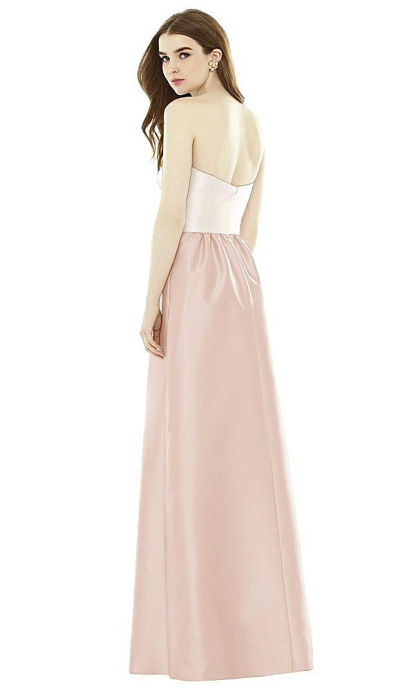 Back View - Cameo & Ivory Full Length Strapless Satin Twill dress with Pockets