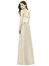 Rear View Thumbnail - Champagne & Ivory Full Length Strapless Satin Twill dress with Pockets