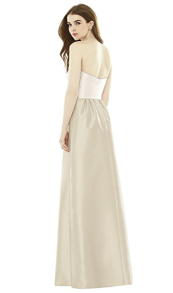 Back View - Champagne & Ivory Full Length Strapless Satin Twill dress with Pockets