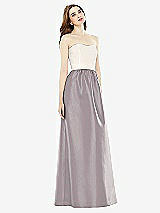 Front View Thumbnail - Cashmere Gray & Ivory Full Length Strapless Satin Twill dress with Pockets