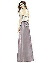 Rear View Thumbnail - Cashmere Gray & Ivory Full Length Strapless Satin Twill dress with Pockets
