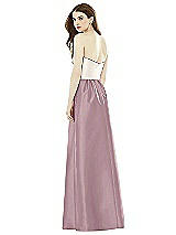 Rear View Thumbnail - Dusty Rose & Ivory Full Length Strapless Satin Twill dress with Pockets