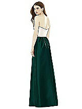 Rear View Thumbnail - Evergreen & Ivory Full Length Strapless Satin Twill dress with Pockets