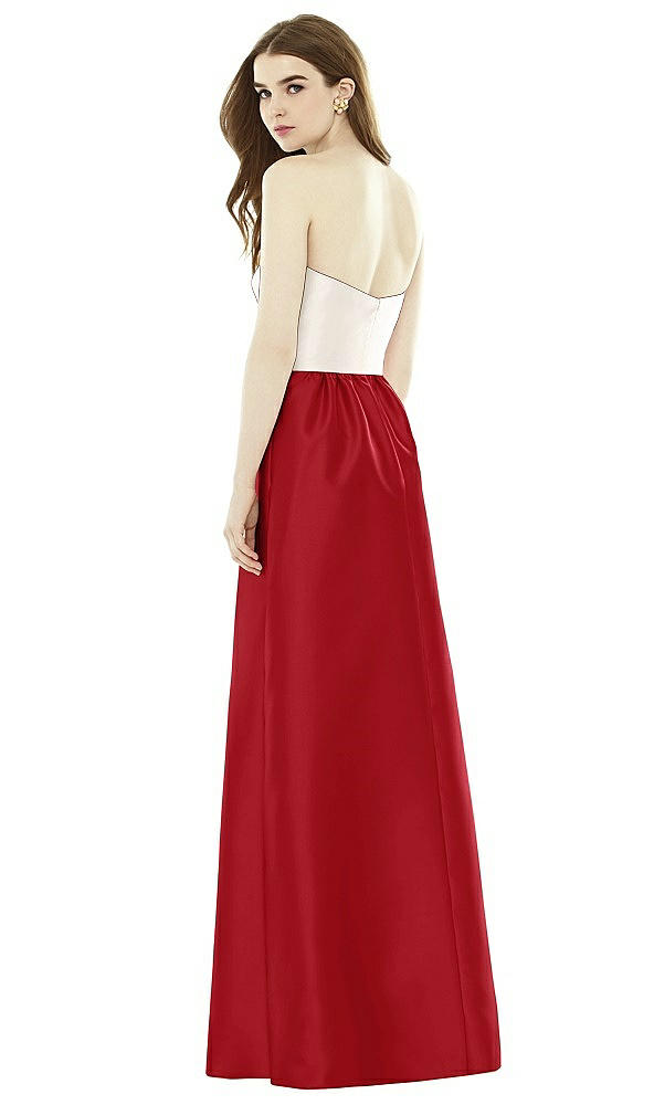 Back View - Garnet & Ivory Full Length Strapless Satin Twill dress with Pockets