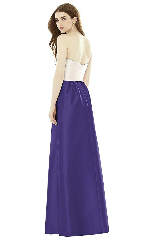 Back View - Grape & Ivory Full Length Strapless Satin Twill dress with Pockets