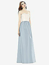 Front View Thumbnail - Mist & Ivory Full Length Strapless Satin Twill dress with Pockets