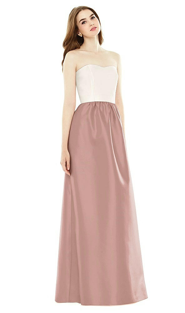 Front View - Neu Nude & Ivory Full Length Strapless Satin Twill dress with Pockets