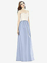 Front View Thumbnail - Sky Blue & Ivory Full Length Strapless Satin Twill dress with Pockets