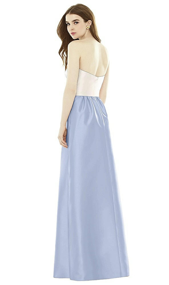 Back View - Sky Blue & Ivory Full Length Strapless Satin Twill dress with Pockets