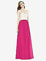 Front View Thumbnail - Think Pink & Ivory Full Length Strapless Satin Twill dress with Pockets