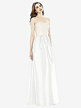 Front View Thumbnail - White & Ivory Full Length Strapless Satin Twill dress with Pockets