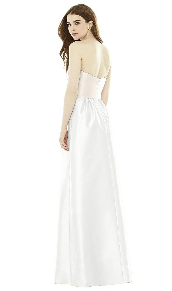 Back View - White & Ivory Full Length Strapless Satin Twill dress with Pockets