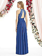 Rear View Thumbnail - Classic Blue Halter Lux Chiffon Sequin Bodice Dress