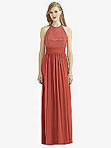 Front View Thumbnail - Amber Sunset Halter Lux Chiffon Sequin Bodice Dress