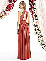 Rear View Thumbnail - Amber Sunset Halter Lux Chiffon Sequin Bodice Dress