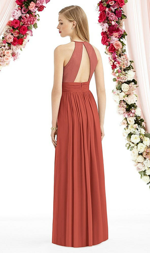 Back View - Amber Sunset Halter Lux Chiffon Sequin Bodice Dress