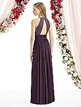 Rear View Thumbnail - Aubergine Halter Lux Chiffon Sequin Bodice Dress