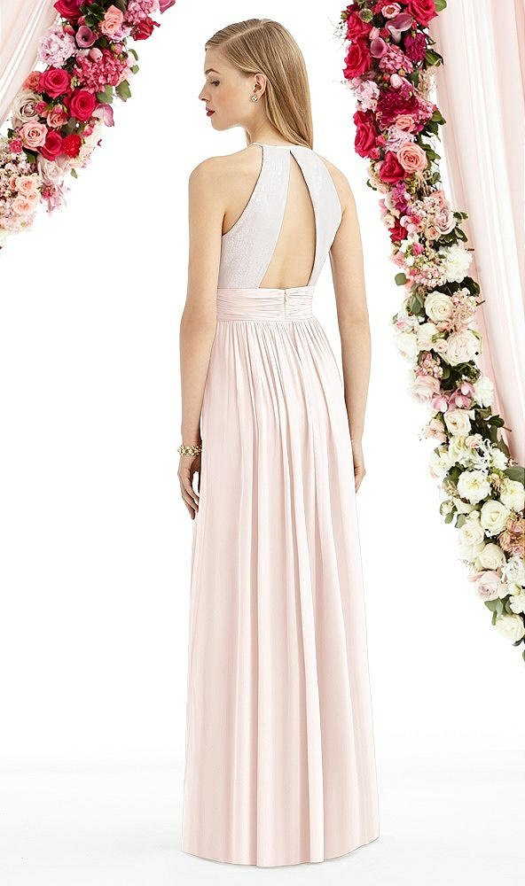 Back View - Blush Halter Lux Chiffon Sequin Bodice Dress