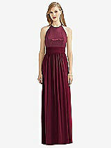 Front View Thumbnail - Cabernet Halter Lux Chiffon Sequin Bodice Dress