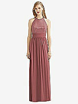 Front View Thumbnail - English Rose Halter Lux Chiffon Sequin Bodice Dress