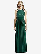 Front View Thumbnail - Hunter Green Halter Lux Chiffon Sequin Bodice Dress