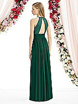 Rear View Thumbnail - Hunter Green Halter Lux Chiffon Sequin Bodice Dress
