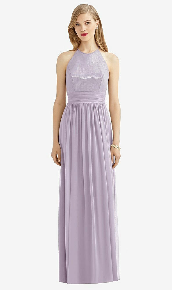 Front View - Lilac Haze Halter Lux Chiffon Sequin Bodice Dress