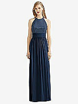 Front View Thumbnail - Midnight Navy Halter Lux Chiffon Sequin Bodice Dress