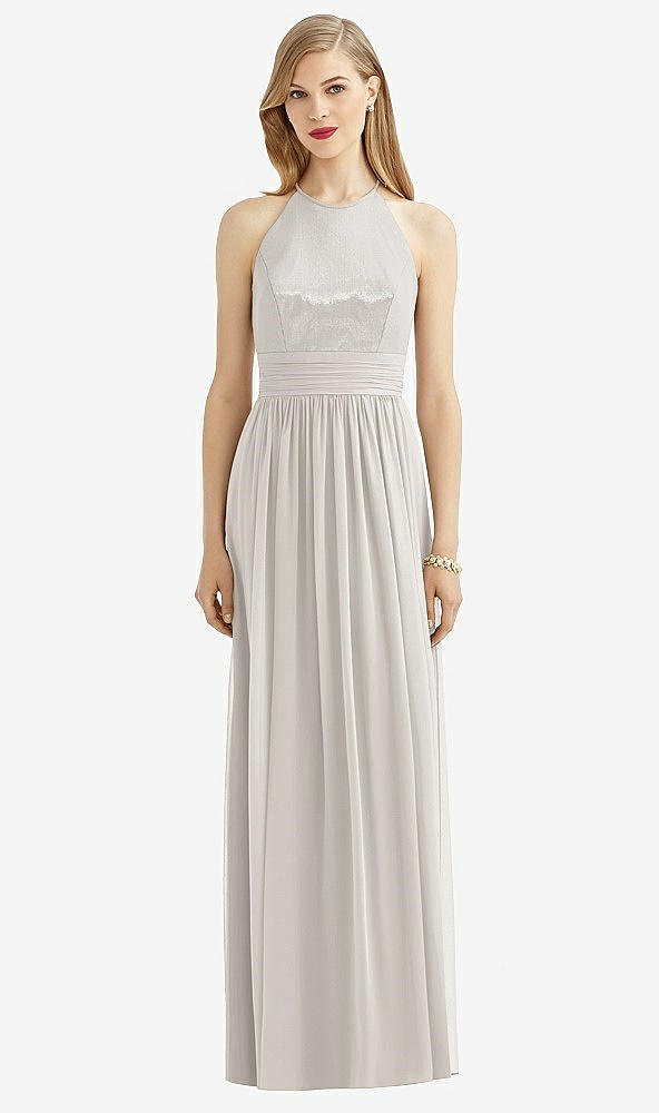 Front View - Oyster Halter Lux Chiffon Sequin Bodice Dress